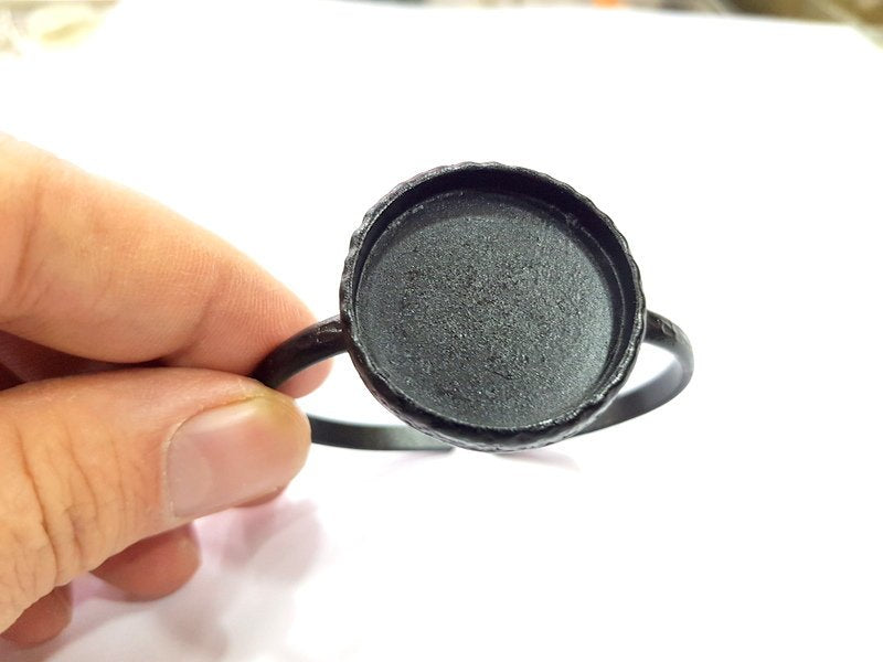 Black Bracelet Blank Cuff Bezel Resin Bangle inlay Blank Glass Cabochon Base Bezel Hammered Adjustable Black Bracelet (30mm ) G16280