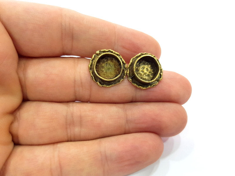 Earring Blank Backs Antique Bronze Resin Base inlay Cabochon Mountings Setting Antique Bronze Plated Brass (10mm blank) 1 pair G15438