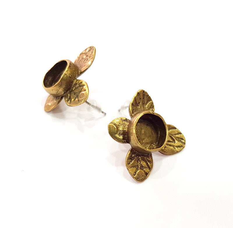 Earring Blank Backs Antique Bronze Resin Base inlay Cabochon Mountings Setting Antique Bronze Plated Brass (10mm blank) 1 pair G15439