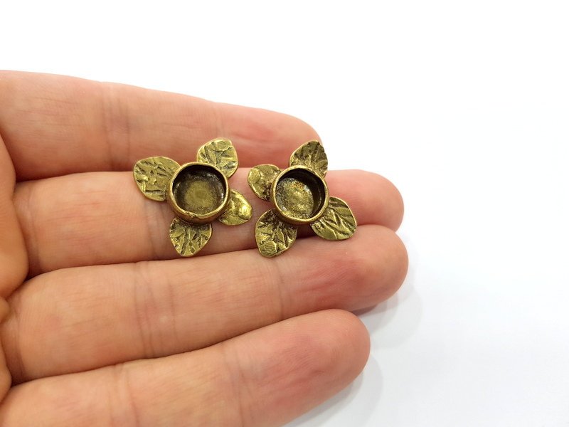 Earring Blank Backs Antique Bronze Resin Base inlay Cabochon Mountings Setting Antique Bronze Plated Brass (10mm blank) 1 pair G15439