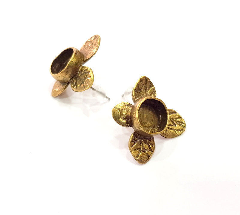 Earring Blank Backs Antique Bronze Resin Base inlay Cabochon Mountings Setting Antique Bronze Plated Brass (10mm blank) 1 pair G15439