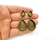 Earring Blank Backs Antique Bronze Resin Base inlay Cabochon Mountings Antique Bronze Plated Brass (25x18+14x10mm blank)  1 pair G15441