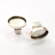 Silver Ring Blank Setting Cabochon Base inlay Ring Backs Mounting Adjustable Ring Base Bezel (25x18 mm oval ) Antique Silver Plated G16361