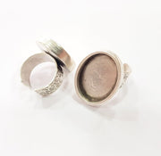 Silver Ring Blank Setting Cabochon Base inlay Ring Backs Mounting Adjustable Ring Base Bezel (25x18 mm oval ) Antique Silver Plated G16361