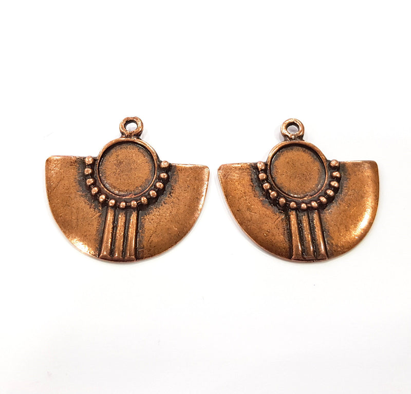 2 Copper Pendant Blank Mountings Antique Copper Plated Metal ( 12 mm round blank) G16283