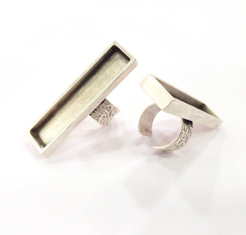 Silver Ring Blank Setting Cabochon Base inlay Ring Backs Mounting Adjustable Ring Base Bezel (50x10mm) Antique Silver Plated G15450