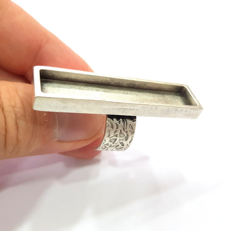 Silver Ring Blank Setting Cabochon Base inlay Ring Backs Mounting Adjustable Ring Base Bezel (50x10mm) Antique Silver Plated G15450