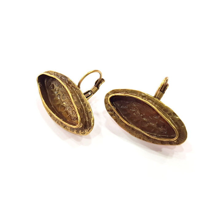 Earring Blank Backs Antique Bronze Resin Base inlay Cabochon Mountings Setting Antique Bronze Plated Brass (22x8mm blank) 1 pair G15455
