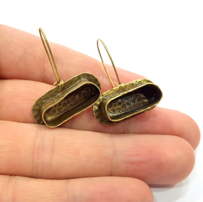 Earring Blank Backs Antique Bronze Resin Base inlay Cabochon Mountings Setting Antique Bronze Plated Brass (20x7mm blank) 1 pair G15457