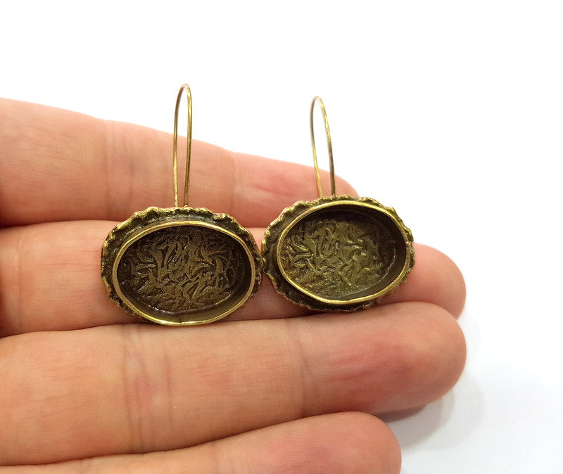 Earring Blank Backs Antique Bronze Resin Base inlay Cabochon Mountings Setting Antique Bronze Plated Brass (20x15mm blank) 1 pair G15458