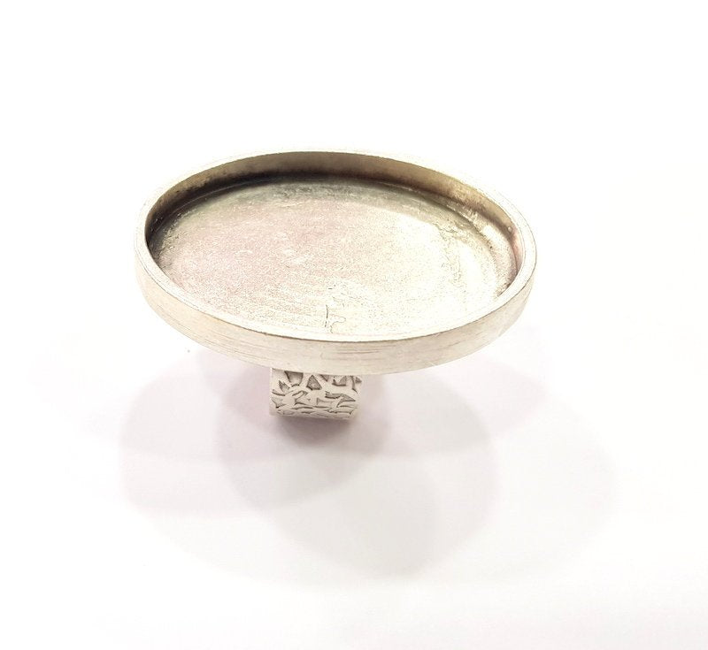 Silver Ring Blank Setting Cabochon Base inlay Ring Backs Mounting Adjustable Ring Base Bezel (40x30mm blank) Antique Silver Plated G15459