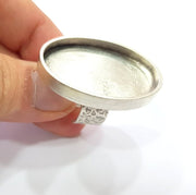 Silver Ring Blank Setting Cabochon Base inlay Ring Backs Mounting Adjustable Ring Base Bezel (40x30mm blank) Antique Silver Plated G15459