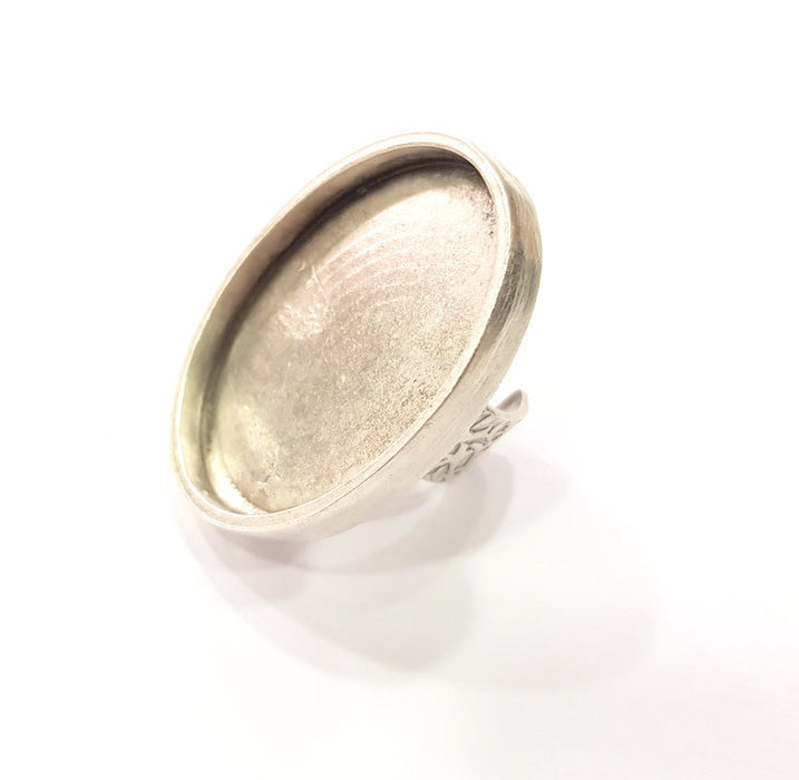 Silver Ring Blank Setting Cabochon Base inlay Ring Backs Mounting Adjustable Ring Base Bezel (40x30mm blank) Antique Silver Plated G15459