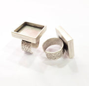 Silver Ring Blank Setting Cabochon Base inlay Ring Backs Mounting Adjustable Ring Base Bezel (20x20mm blank) Antique Silver Plated G15460