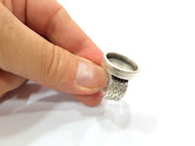Silver Ring Blank Setting Cabochon Base inlay Ring Backs Mounting Adjustable Ring Base Bezel (18mm blank) Antique Silver Plated G15461