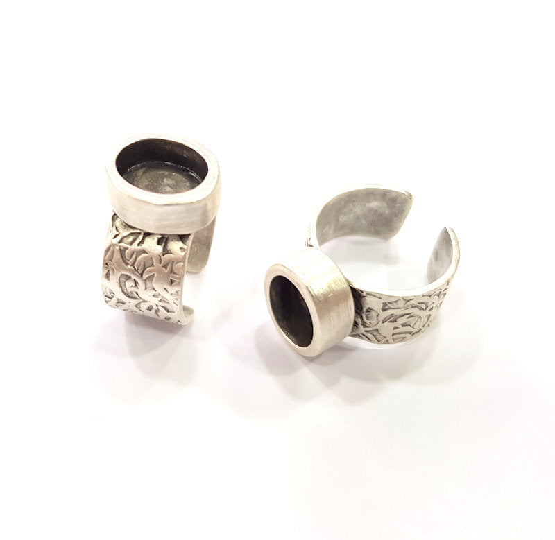 Silver Ring Blank Setting Cabochon Base inlay Ring Backs Mounting Adjustable Ring Base Bezel (10x8mm oval blank)Antique Silver Plated G15462