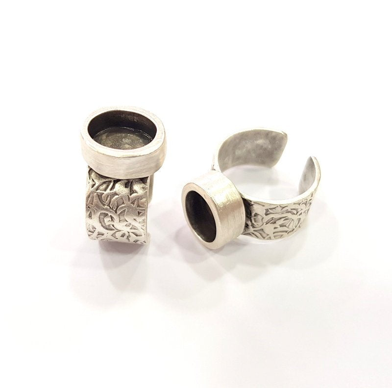 Silver Ring Blank Setting Cabochon Base inlay Ring Backs Mounting Adjustable Ring Base Bezel (10x8mm oval blank)Antique Silver Plated G15462