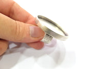 Silver Ring Blank Setting Cabochon Base inlay Ring Backs Mounting Adjustable Ring Base Bezel (40mm blank) Antique Silver Plated G15469