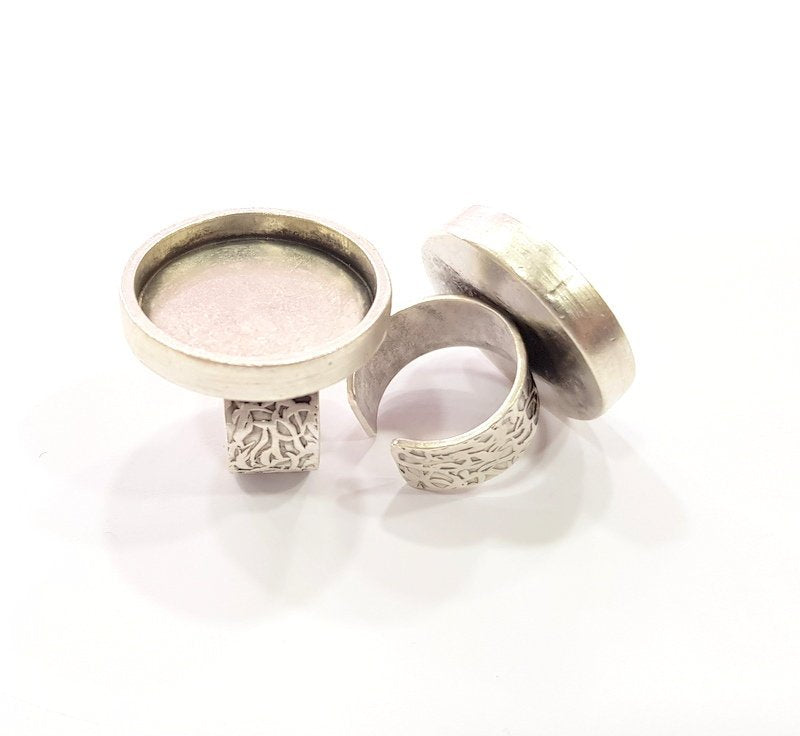 Silver Ring Blank Setting Cabochon Base inlay Ring Backs Mounting Adjustable Ring Base Bezel (25mm blank) Antique Silver Plated G15475