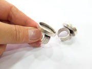 Silver Ring Blank Setting Cabochon Base inlay Ring Backs Mounting Adjustable Ring Base Bezel (25mm blank) Antique Silver Plated G15475