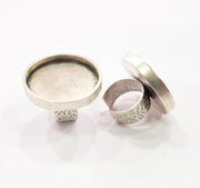 Silver Ring Blank Setting Cabochon Base inlay Ring Backs Mounting Adjustable Ring Base Bezel (30mm blank) Antique Silver Plated G15477