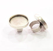 Silver Ring Blank Setting Cabochon Base inlay Ring Backs Mounting Adjustable Ring Base Bezel (30mm blank) Antique Silver Plated G15477