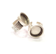 Silver Ring Blank Setting Cabochon Base inlay Ring Backs Mounting Adjustable Ring Base Bezel (16mm blank) Antique Silver Plated G15479