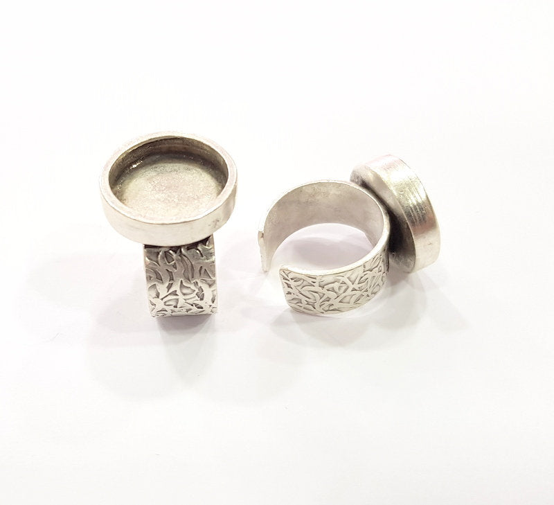 Silver Ring Blank Setting Cabochon Base inlay Ring Backs Mounting Adjustable Ring Base Bezel (16mm blank) Antique Silver Plated G15479