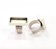 Silver Ring Blank Setting Cabochon Base inlay Ring Backs Mounting Adjustable Ring Base Bezel (25x10mm) Antique Silver Plated G15480