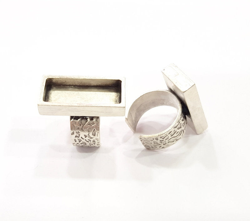 Silver Ring Blank Setting Cabochon Base inlay Ring Backs Mounting Adjustable Ring Base Bezel (25x10mm) Antique Silver Plated G15480
