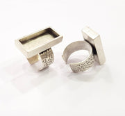 Silver Ring Blank Setting Cabochon Base inlay Ring Backs Mounting Adjustable Ring Base Bezel (25x10mm) Antique Silver Plated G15480