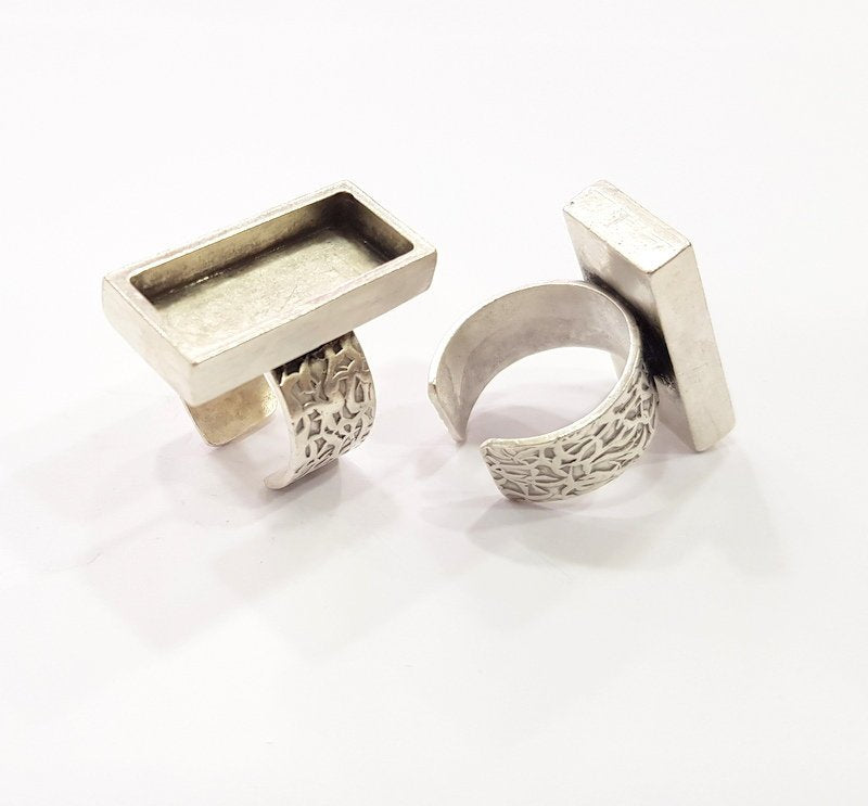 Silver Ring Blank Setting Cabochon Base inlay Ring Backs Mounting Adjustable Ring Base Bezel (25x10mm) Antique Silver Plated G15480