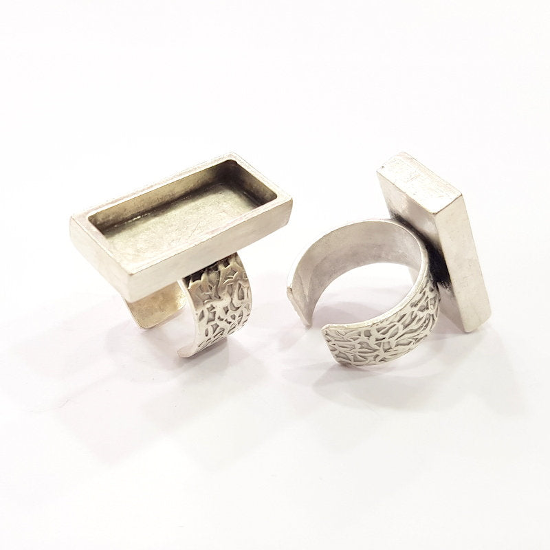 Silver Ring Blank Setting Cabochon Base inlay Ring Backs Mounting Adjustable Ring Base Bezel (25x10mm) Antique Silver Plated G15480
