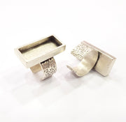 Silver Ring Blank Setting Cabochon Base inlay Ring Backs Mounting Adjustable Ring Base Bezel (25x10mm) Antique Silver Plated G15480