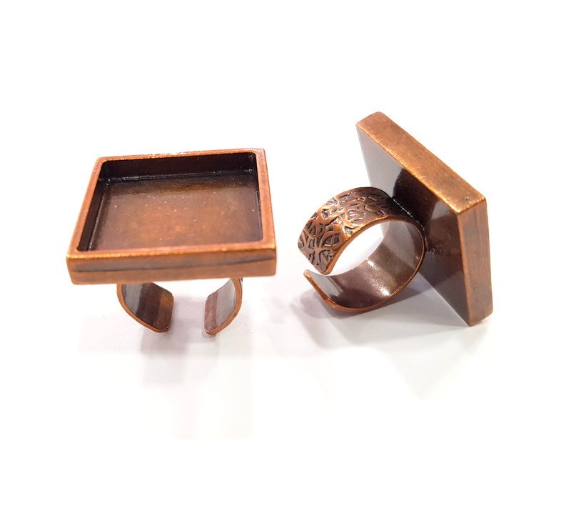 Copper Ring Blank Setting Cabochon Base inlay Ring Backs Mounting Adjustable Ring Base Bezel (25mm square blank)Antique Copper Plated G15486
