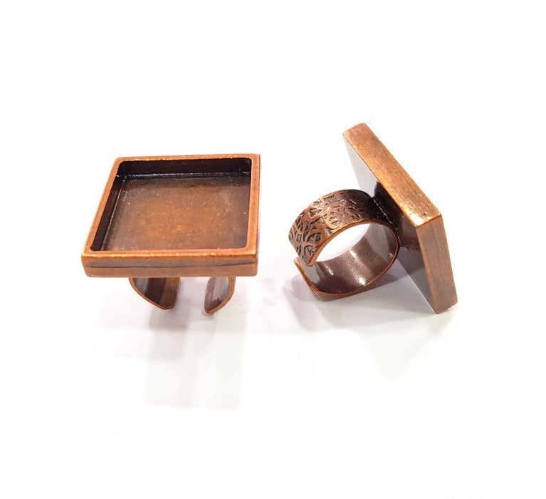 Copper Ring Blank Setting Cabochon Base inlay Ring Backs Mounting Adjustable Ring Base Bezel (25mm square blank)Antique Copper Plated G15486