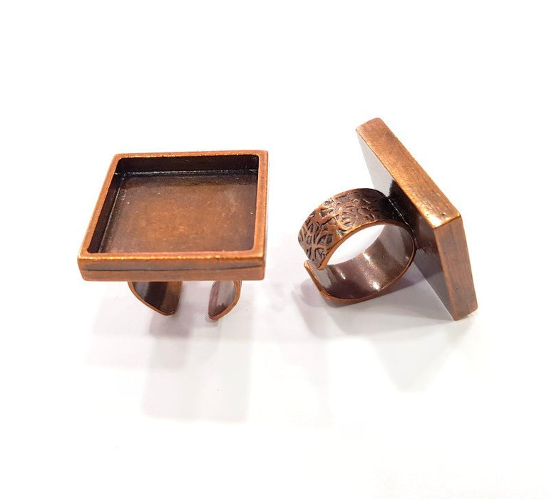 Copper Ring Blank Setting Cabochon Base inlay Ring Backs Mounting Adjustable Ring Base Bezel (25mm square blank)Antique Copper Plated G15486
