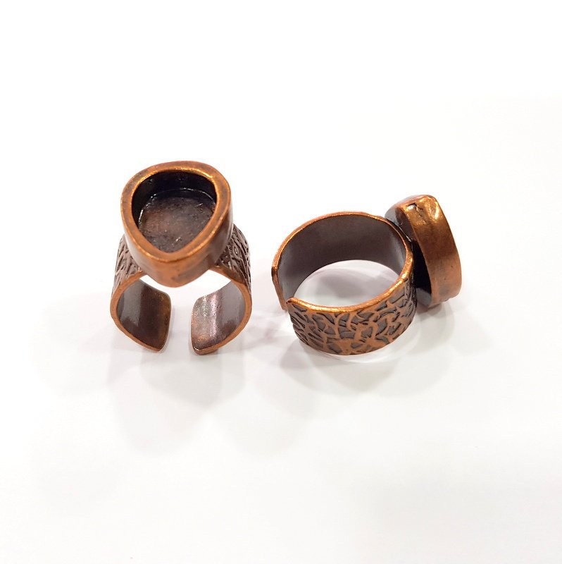 Copper Ring Blank Setting Cabochon Base inlay Ring Backs Mounting Adjustable Ring Base Bezel(14x10mm drop blank)Antique Copper Plated G15491
