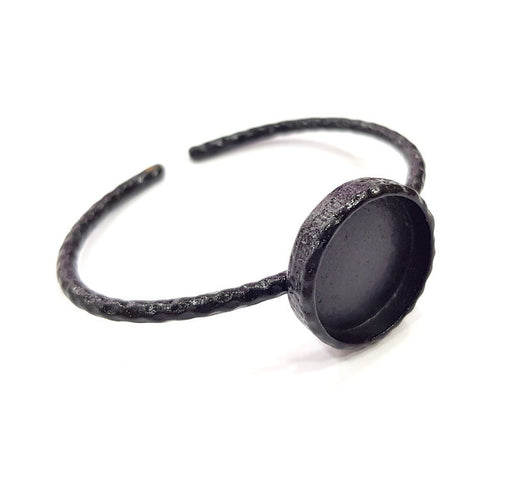 Black Bracelet Blank Cuff Bezel Resin Bangle inlay Blank Glass Cabochon Base Bezel Hammered Adjustable Black Bracelet (20mm ) G16304