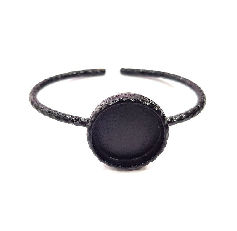 Black Bracelet Blank Cuff Bezel Resin Bangle inlay Blank Glass Cabochon Base Bezel Hammered Adjustable Black Bracelet (20mm ) G16304