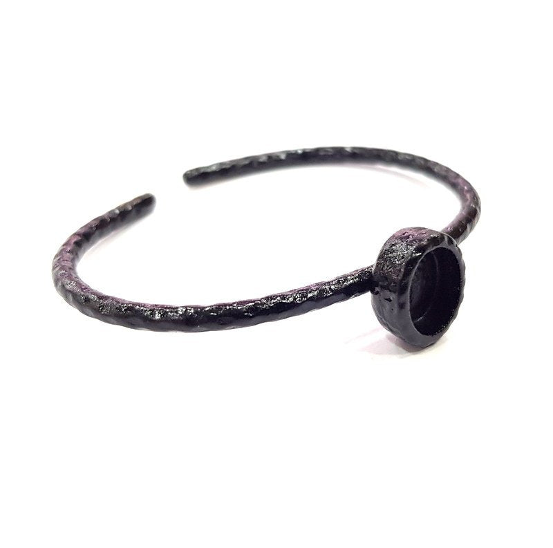 Black Bracelet Blank Cuff Bezel Resin Bangle inlay Blank Glass Cabochon Base Bezel Hammered Adjustable Black Bracelet (10x8mm ) G16305