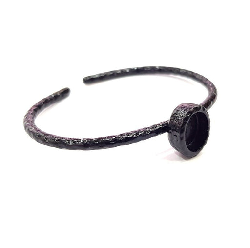 Black Bracelet Blank Cuff Bezel Resin Bangle inlay Blank Glass Cabochon Base Bezel Hammered Adjustable Black Bracelet (10x8mm ) G16305