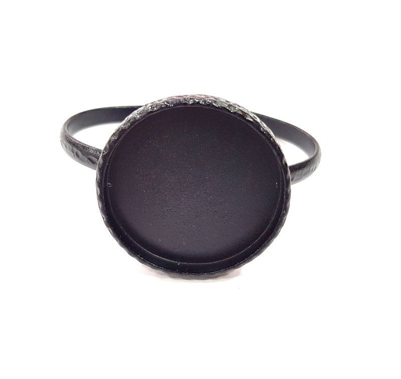 Black Bracelet Blank Cuff Bezel Resin Bangle inlay Blank Glass Cabochon Base Bezel Hammered Adjustable Black Bracelet (35mm ) G16310