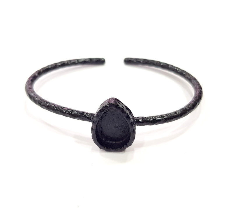 Black Bracelet Blank Cuff Bezel Resin Bangle inlay Blank Glass Cabochon Base Bezel Hammered Adjustable Black Bracelet (14x10mm ) G16312