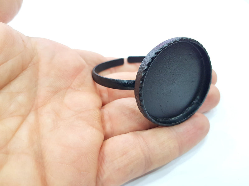 Black Bracelet Blank Cuff Bezel Resin Bangle inlay Blank Glass Cabochon Base Bezel Hammered Adjustable Black Bracelet (40mm ) G16321