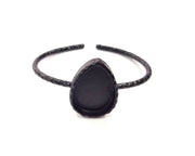 Black Bracelet Blank Cuff Bezel Resin Bangle inlay Blank Glass Cabochon Base Bezel Hammered Adjustable Black Bracelet (25x18mm ) G16322