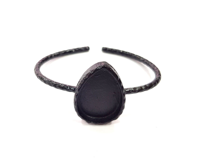 Black Bracelet Blank Cuff Bezel Resin Bangle inlay Blank Glass Cabochon Base Bezel Hammered Adjustable Black Bracelet (25x18mm ) G16322