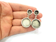 Earring Blank Backs Base Setting Silver Resin Blank Cabochon Base inlay Blank Mounting Antique Silver Plated Metal (10mm+20mm) 1 Pair G15497