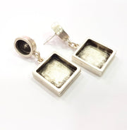 Earring Blank Backs Base Setting Silver Resin Blank Cabochon Base inlay Blank Mounting Antique Silver Plated Metal (10x8+16mm) 1 Pair G15501