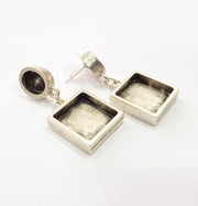 Earring Blank Backs Base Setting Silver Resin Blank Cabochon Base inlay Blank Mounting Antique Silver Plated Metal (10x8+16mm) 1 Pair G15501